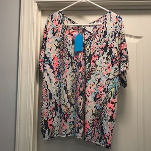 Jodifl Palm Leaf Dolman Sleeve Loose Fit Top